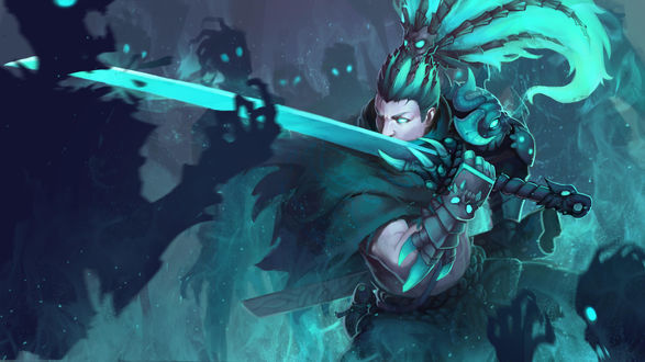 Обои на рабочий стол Yasuo / Ясуо из видеоигры League of Legends / Лига Легенд, fanart by Aihong Huang