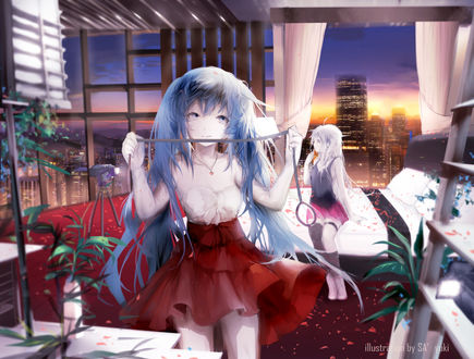 Обои на рабочий стол Miku Hatsune / Мику Хатсуне с голубыми волосами из аниме Vocaloid / Вокалоид, by SAyuki
