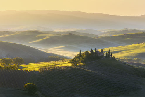 Обои на рабочий стол Туманное утро, Tuscany, Italy / Тоскана, Италия, фотограф Антон Шваин