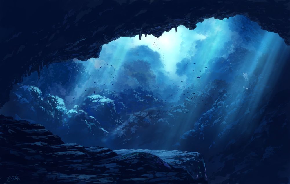 Обои на рабочий стол Вид на подводный мир через пещеру, by syarul, обои для  рабочего стола, скачать обои, обои бесплатно