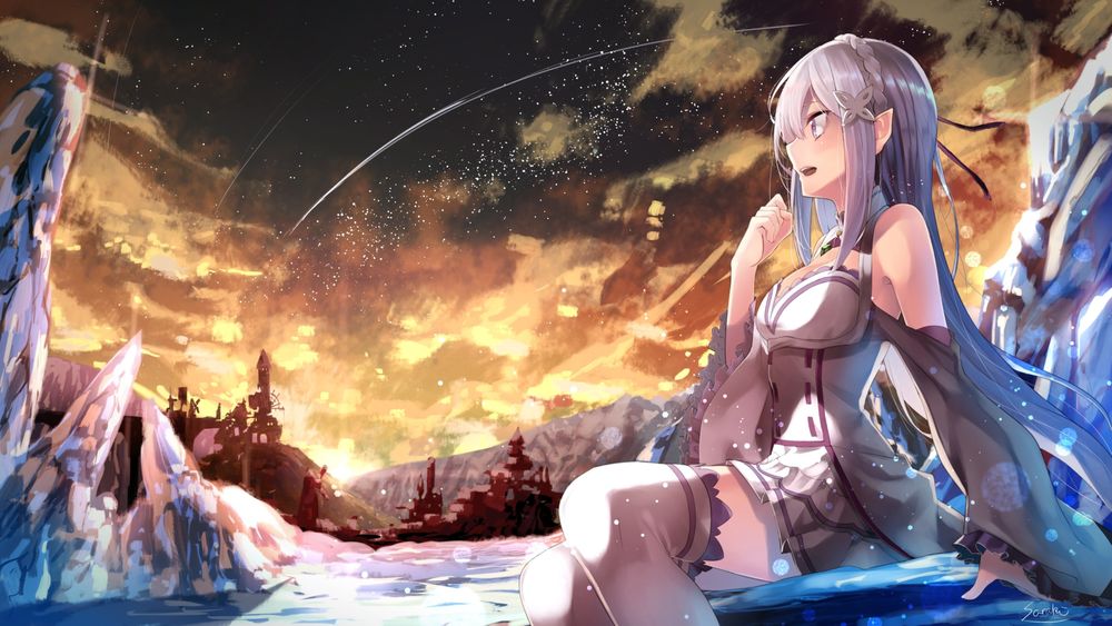 Обои для рабочего стола Emilia / Эмилия из аниме Re: Zero kara Hajimeru Isekai Seikatsu / Re: Жизнь в альтернативном мире с нуля