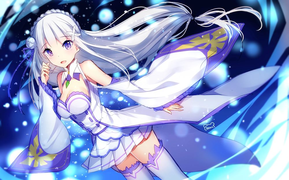 Обои для рабочего стола Emilia / Эмилия из аниме Re: Zero kara Hajimeru Isekai Seikatsu / Re: Жизнь в альтернативном мире с нуля