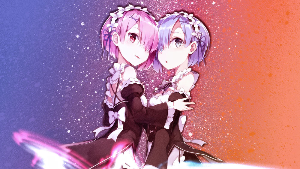 Обои для рабочего стола Ram / Рам, Rem / Рем из аниме Re:Zero kara Hajimeru Isekai Seikatsu / Re:Zero. Жизнь с нуля в альтернативном мире
