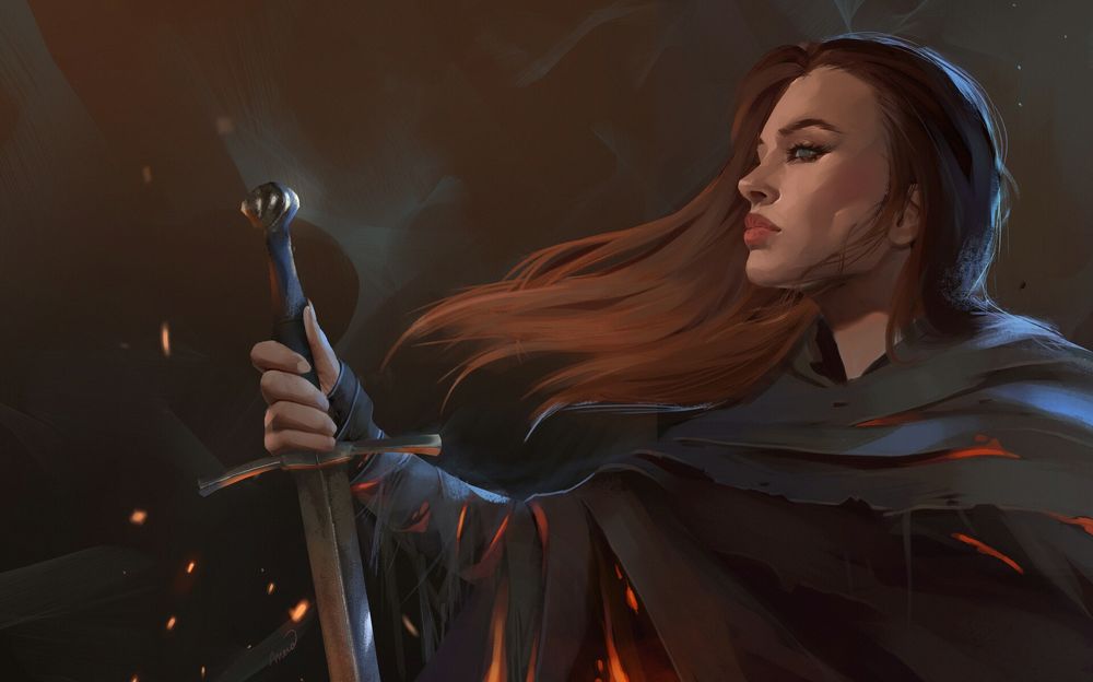 Обои для рабочего стола Девушка-воин с мечом, by Meva Eyuboglu