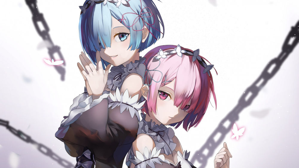 Обои для рабочего стола Ram / Рам и Rem / Рем из аниме Re:Zero kara Hajimeru Isekai Seikatsu / Re:Zero. Жизнь с нуля в альтернативном мире
