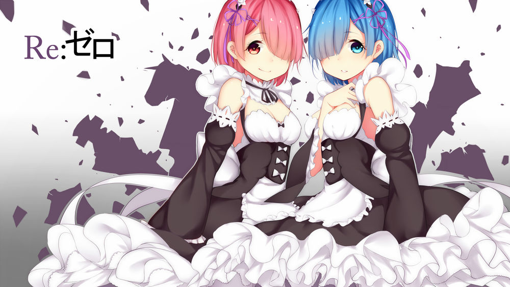 Обои для рабочего стола Ram / Рам и Rem / Рем из аниме Re:Zero kara Hajimeru Isekai Seikatsu / Re:Zero. Жизнь с нуля в альтернативном мире