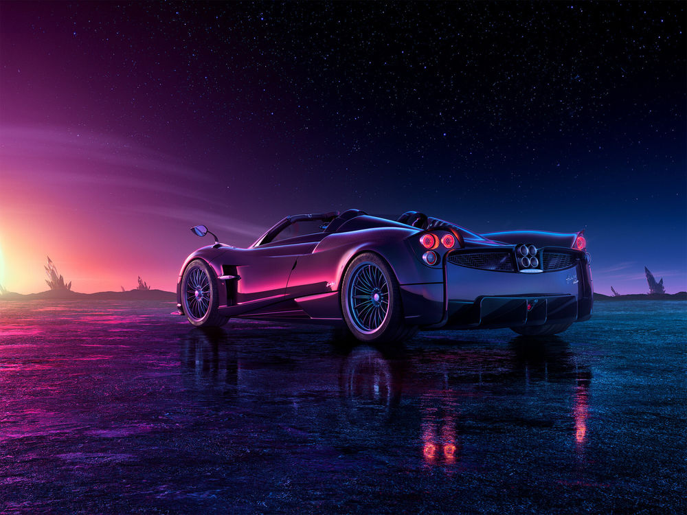 Обои для рабочего стола Родстер Pagani Huayra BC под звездным небом, by Dmitriy Ten
