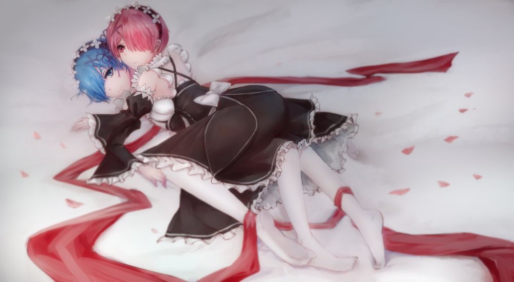 Обои для рабочего стола Rem / Рем и Ram / Рам из аниме Re:Zero kara Hajimeru Isekai Seikatsu / Re:Zero. Жизнь с нуля в альтернативном мире