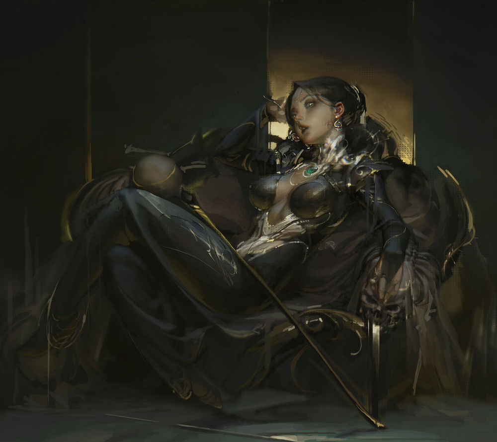 Обои для рабочего стола Правительница отдыхает, сидя на скамье, by XIA_YU XIA_YU