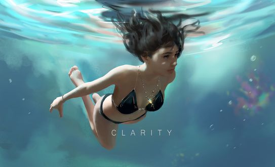 Обои на рабочий стол Девушка плывет под водой, by CLA RITY