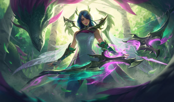 Обои на рабочий стол Ashe / Эш и дракон из игры League of Legends / Лига Легенд, by Jeremy Anninos
