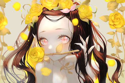 Обои на рабочий стол Nezuko Kamado / Нэдзуко Камадо из аниме Kimetsu no Yaiba / Клинок, рассекающий демонов