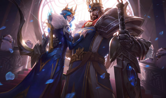 Обои на рабочий стол Queen Ashe and King Tryndamere / Королева Эш и король Триндамер, арт к игре League of Legends / Лига Легенд, by Tina Wei