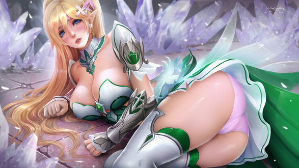 Обои на рабочий стол Bianka Durandal Ataegina лежит на полу, персонаж из мобильной игры Honkai Impact 3, art by Windwalker Ture (Kaze No Gyouja)