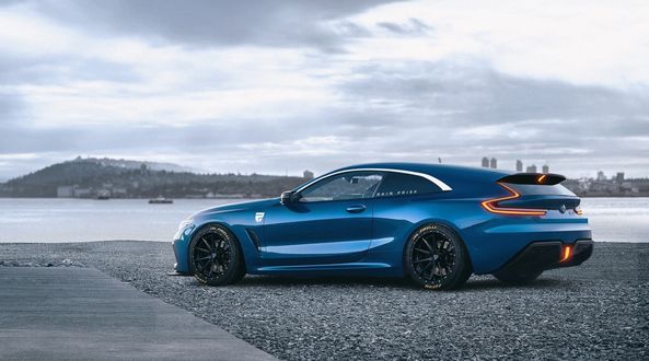 Обои на рабочий стол Синий BMW M8 на побережье, by Rain Prisk