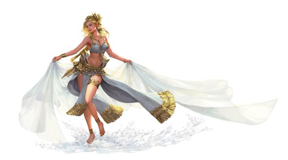 Обои на рабочий стол Танцующая девушка в белом с золотом наряде, by Gayeon Kim