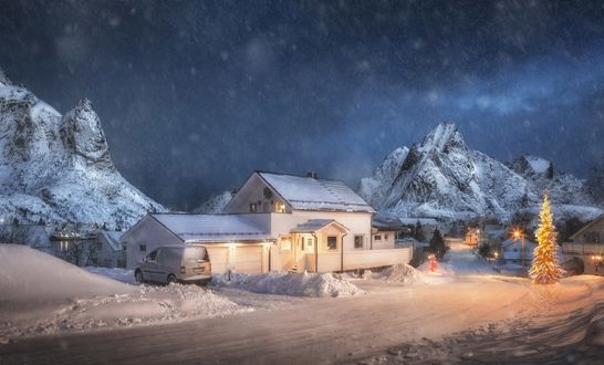 Обои на рабочий стол Christmas on the Lofoten Islands / Рождество на Лофотенских островах, Норвегия, фотограф Чабров Андрей