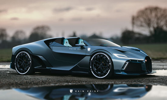 Обои на рабочий стол Черный Bugatti Speedster на дороге, by Rain Prisk