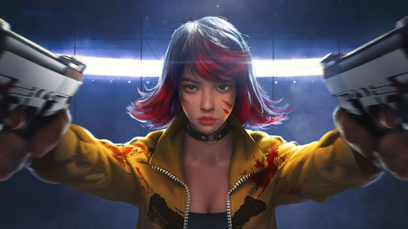 Обои на рабочий стол Девушка Kelly / Келли с пистолетами из игры Garena Free Fire