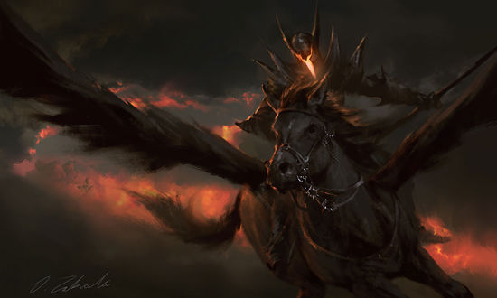 Обои на рабочий стол Рыцарь ада на черном пегасе, by Darek Zabrocki
