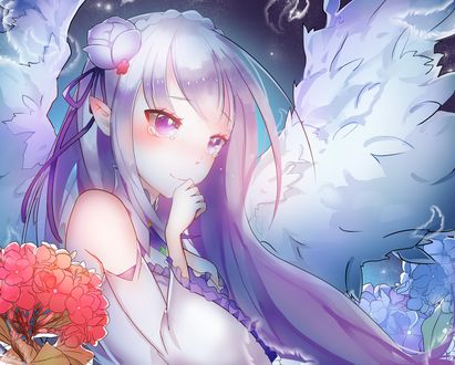 Обои на рабочий стол Emilia / Эмилия из аниме Re:Zero kara Hajimeru Isekai Seikatsu / Re:Zero. Жизнь с нуля в альтернативном мире