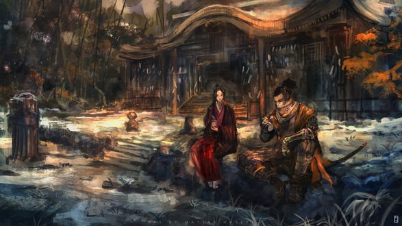 Обои на рабочий стол Самурай Sekiro / Секиро / Одинокий Волк из игры Sekiro: Shadows Die Twice / Тени умирают дважды, by Matias Habert