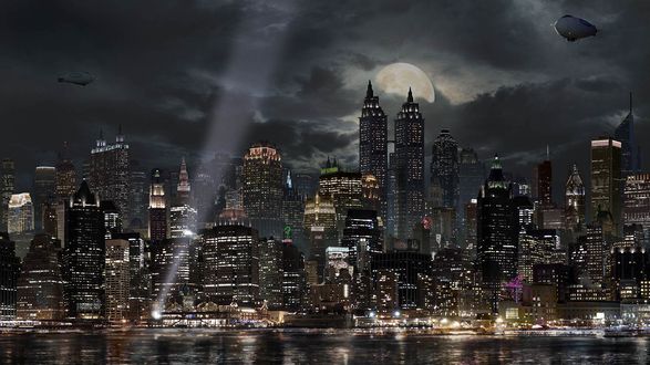 Обои на рабочий стол Ночной Gotham City / Готэм-Сити из игры Batman / Бэтмен