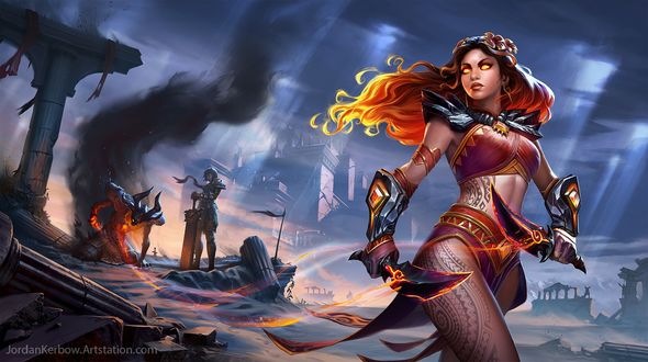 Обои на рабочий стол Богиня вулканов Pele / Пеле из игры Smite, by Jordan Kerbow