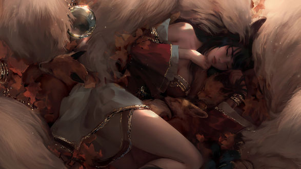 Обои на рабочий стол Ари / Ahri из видеоигры Лига Легенд / League of Legends, by N I X E U