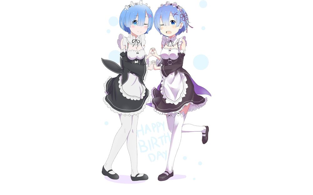Обои для рабочего стола Две Rem / Рем из аниме Re:Zero kara Hajimeru Isekai Seikatsu / Re:Zero. Жизнь с нуля в альтернативном мире