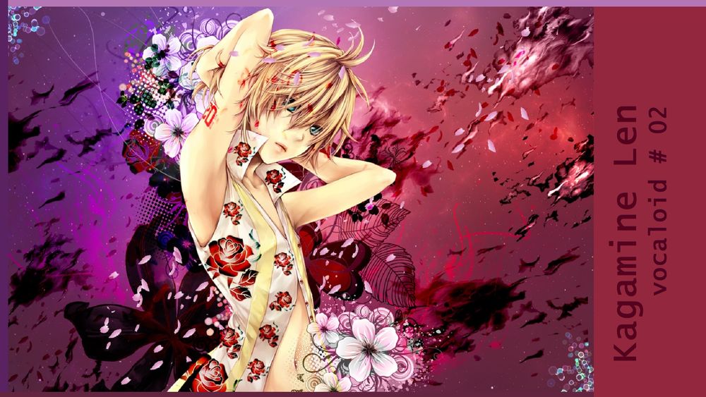 Обои для рабочего стола Vocaloid Kagamine Len / вокалоид Кагамине Лен в рубашке в цветочек закинул руки за голову