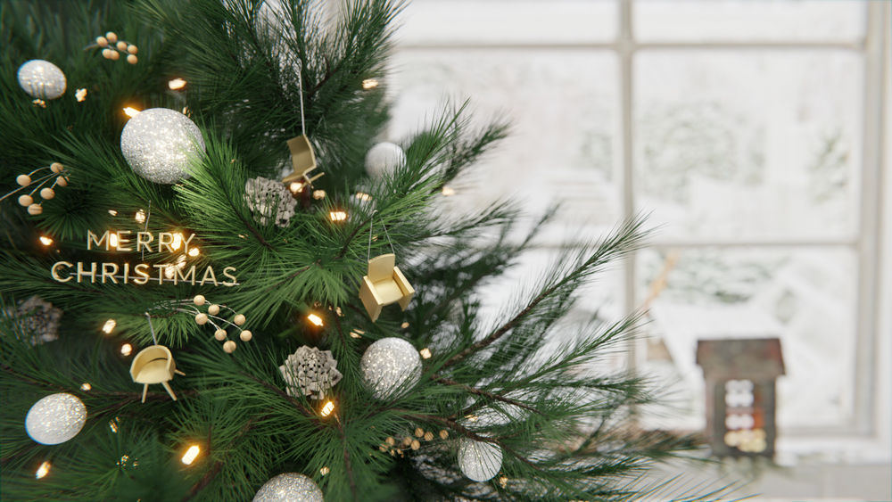 Обои для рабочего стола Новогодняя елка в комнате, (Merry Christmas / С Рождеством), by Patrick Chеnard
