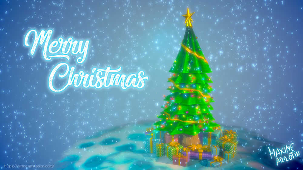 Обои для рабочего стола Новогодняя елка и подарки под ней, (Merry Christmas / С Рождеством, by Maxime Arrotin
