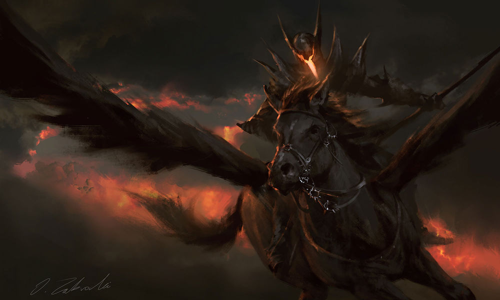Обои для рабочего стола Рыцарь ада на черном пегасе, by Darek Zabrocki