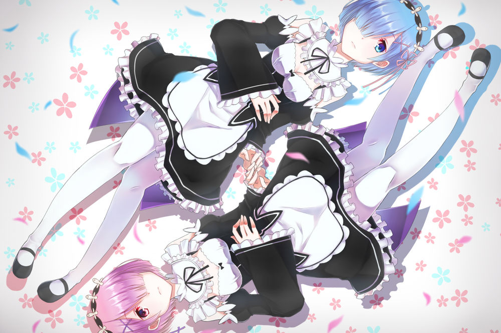 Обои для рабочего стола Rem / Рем и Ram / Рам из аниме Re:Zero kara Hajimeru Isekai Seikatsu / Re:Zero. Жизнь с нуля в альтернативном мире