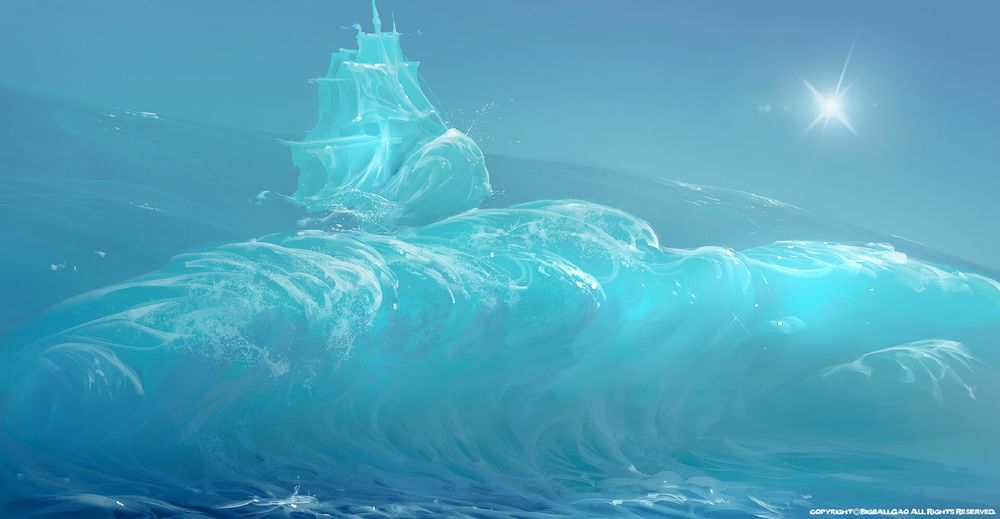 Обои для рабочего стола Парусник из воды на морской волне, by Bigball Gao