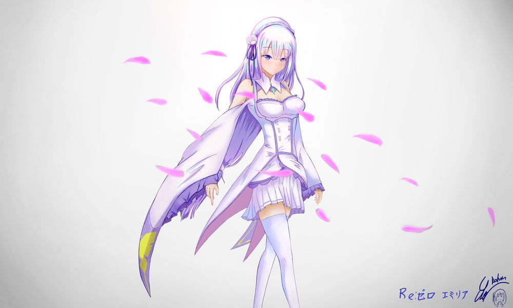 Обои для рабочего стола Emilia / Эмилия из аниме Re: Zero kara Hajimeru Isekai Seikatsu / Re: Жизнь в альтернативном мире с нуля