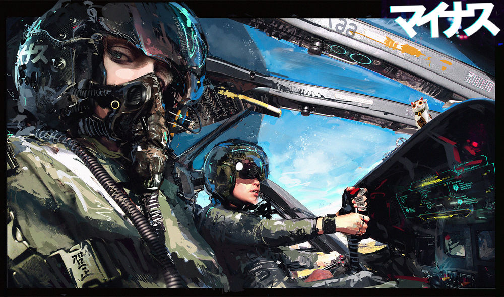 Обои для рабочего стола Девушки-пилоты сидят в кабине истребителя, by Klaus Wittmann