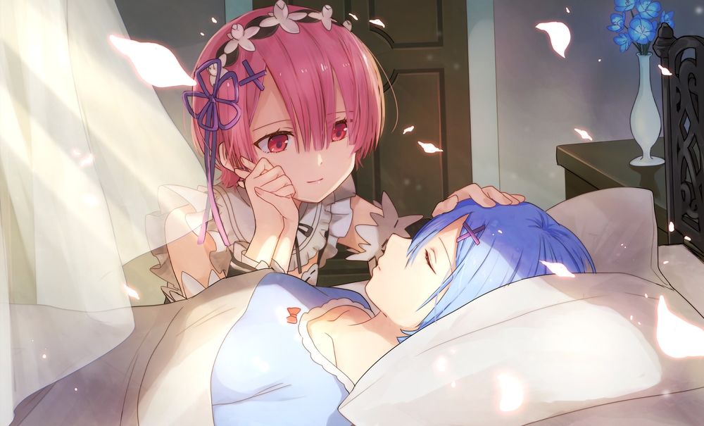 Обои для рабочего стола Rem / Рем и Ram / Рам из аниме Re:Zero kara Hajimeru Isekai Seikatsu / Re:Zero. Жизнь с нуля в альтернативном мире