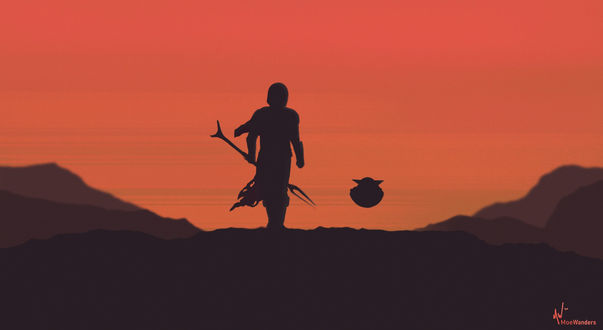 Обои на рабочий стол The Mandalorian / Мандалорец, арт к одноименному сериалу, by Momo