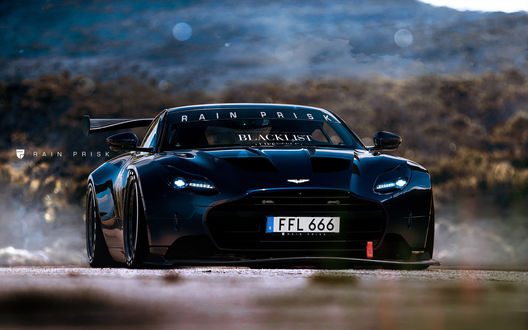 Обои на рабочий стол Черный спорткар Aston Martin DB11 на трассе, by Rain Prisk