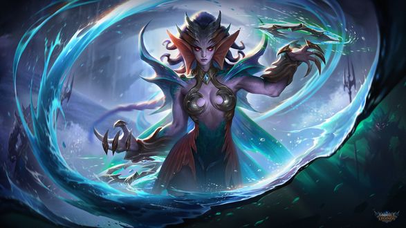 Обои на рабочий стол Персонаж Karrie Gill-girl занимается магией в воде, арт к игре Mobile Legends: Bang Bang, by Foritis wang