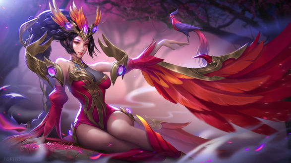 Обои на рабочий стол Богиня с птицей Phoenix / Феникс, by Foritis wang