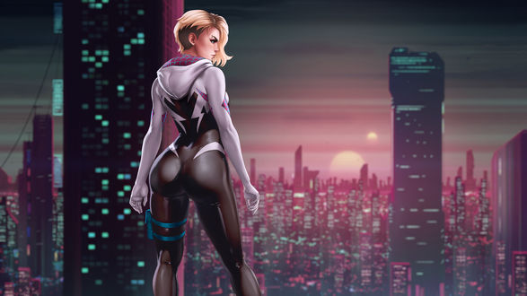 Обои на рабочий стол Женщина-Паук / Spider-Woman, Гвен Стейси / Gwen Stacy, Гвен-Паук / Spider-Gwen — супергероиня серий комиксов издательства «Marvel Comics»