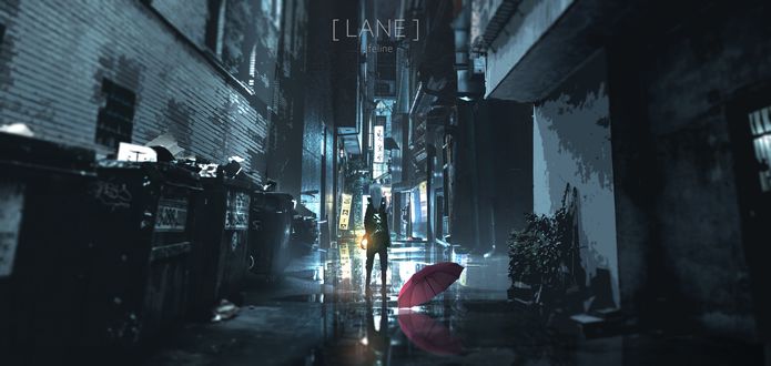 Обои на рабочий стол Девушка стоит в переулке, by Lifeline