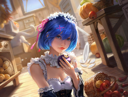 Обои на рабочий стол Рем / Rem из аниме Re: Жизнь в альтернативном мире с нуля / Re: Zero kara Hajimeru Isekai Seikatsu, by JiaYuan Song