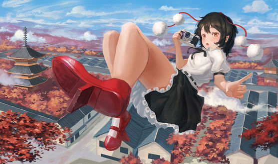 Обои на рабочий стол Aya Shameimaru / Ая Шамеймару из аниме Touhou / Тохо, by fjsmu