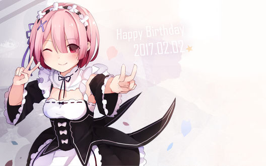 Обои на рабочий стол Ram / Рам из аниме Re:Zero kara Hajimeru Isekai Seikatsu / Re:Zero. Жизнь с нуля в альтернативном мире (Happy Birthday / С днем рождения)