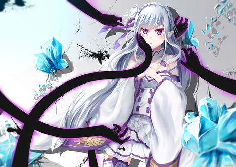 Обои на рабочий стол Emilia / Эмилия из аниме Re:Zero kara Hajimeru Isekai Seikatsu / Re:Zero. Жизнь с нуля в альтернативном мире