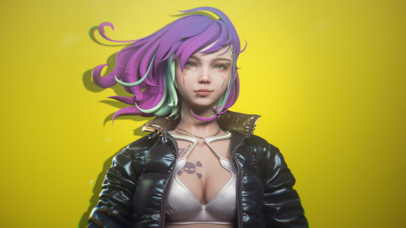 Обои на рабочий стол Девушка-киберпанк из игры Cyberpunk 2077, by Hirokazu Yokohara